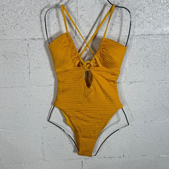 Isabella Rose Maza Textured Multi Way One Piece Swimsuit Marigold, Medium $148 - Picture 4 of 16